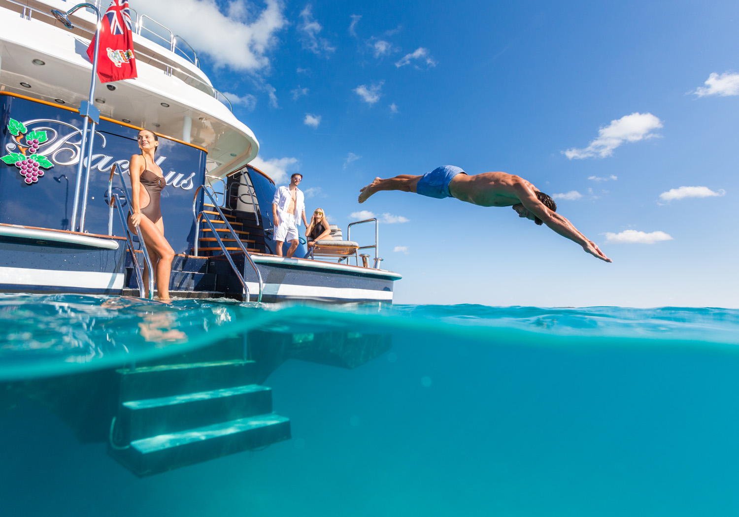 Bacchus Luxury Yacht People Swimming