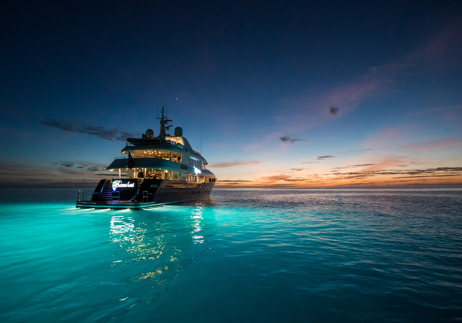 Bacchus Luxury Yacht at night